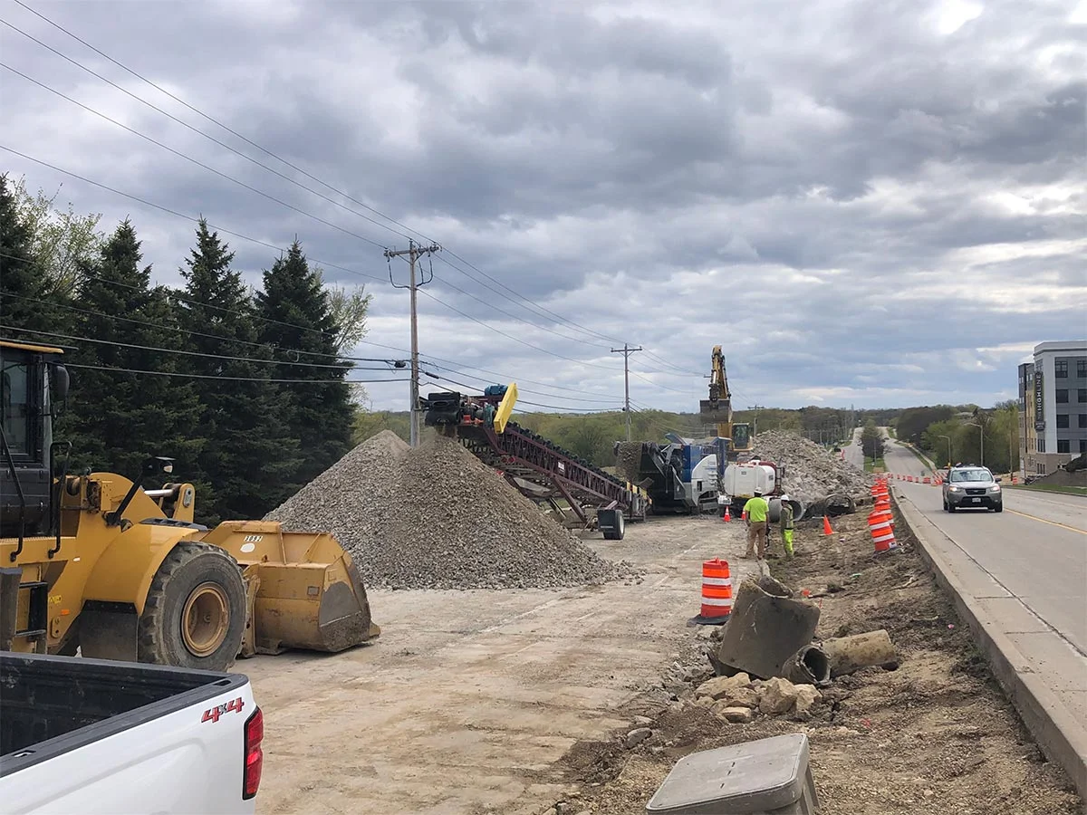 Fish Hatchery Road under construction in Fitchburg, Wisconsin