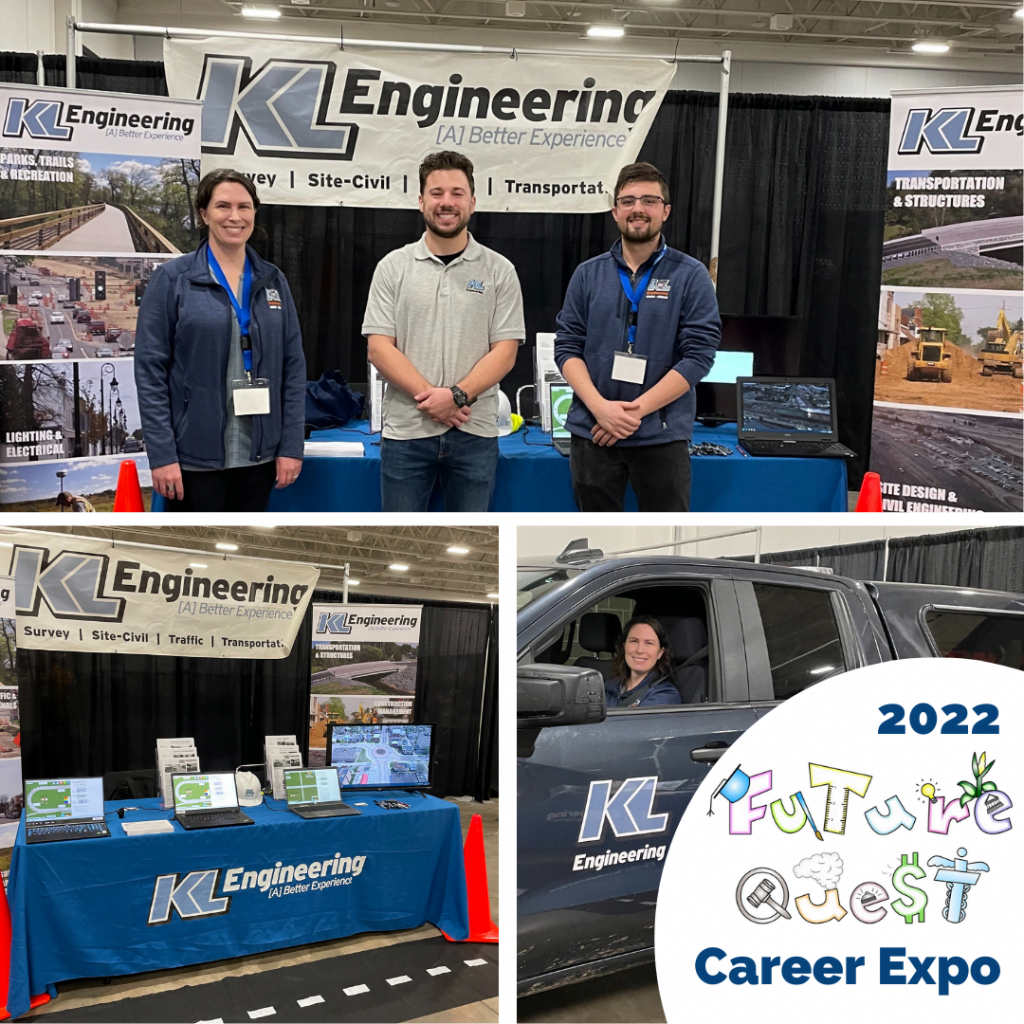 Photo collage of 3 KL staff, our expo booth, and Sam driving the KL truck.