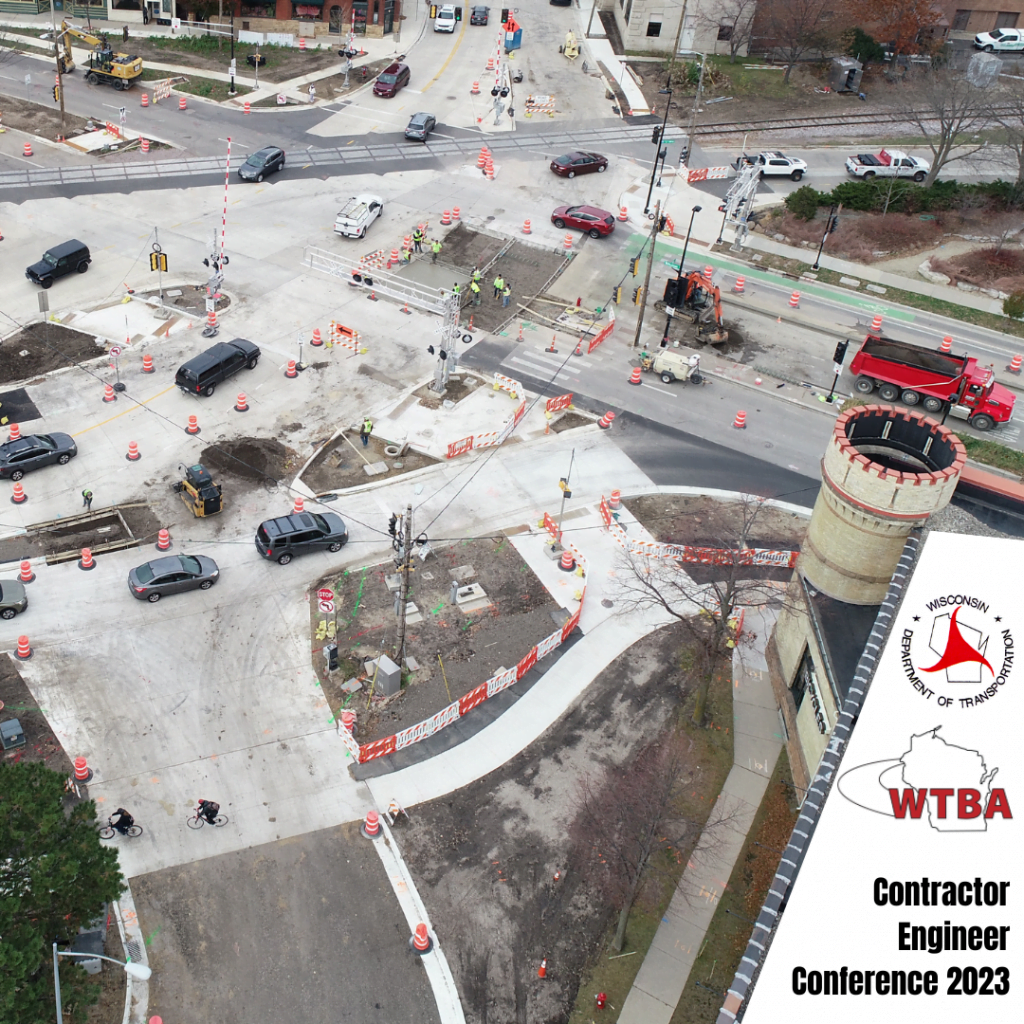 Aerial photo of a WisDOT construction project in downtown Madison