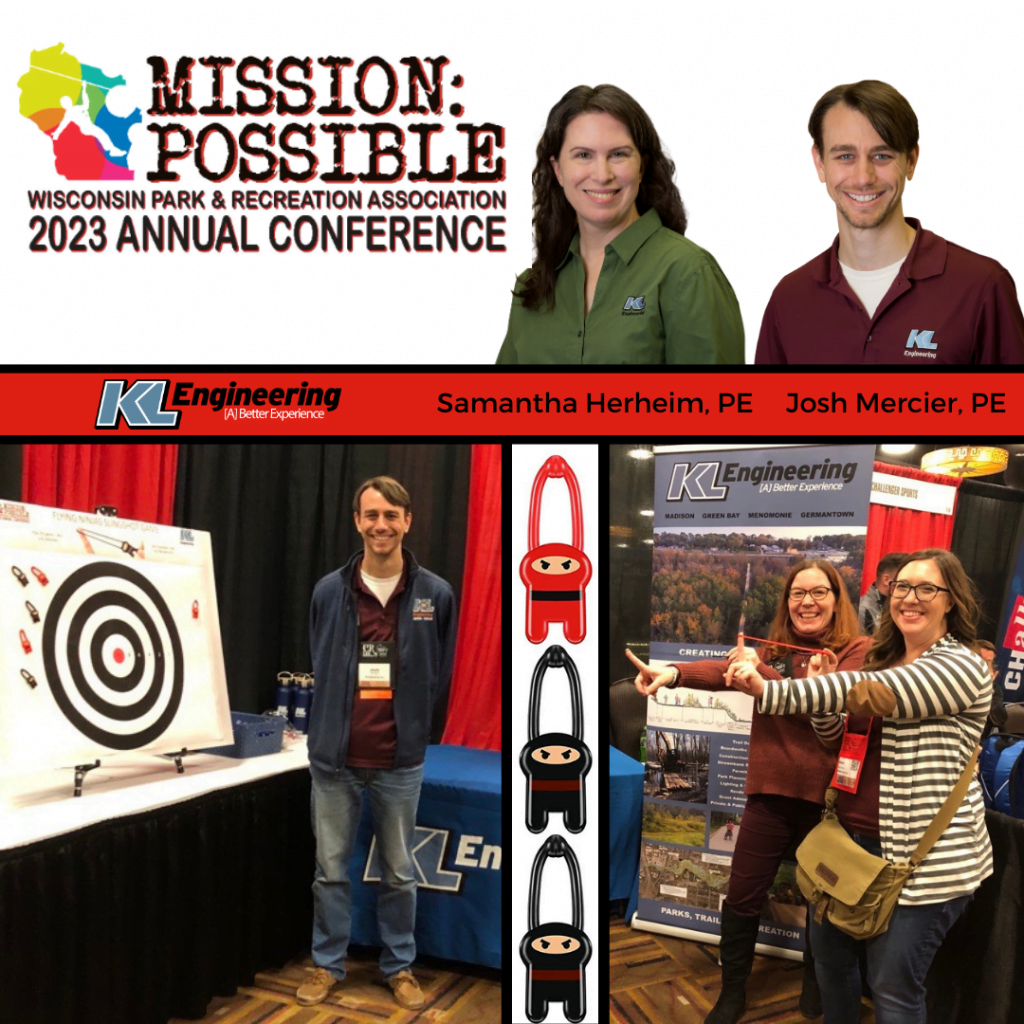 Photos of Sam & Josh and participants at our booth flinging rubberized ninja figures at a bullseye target.