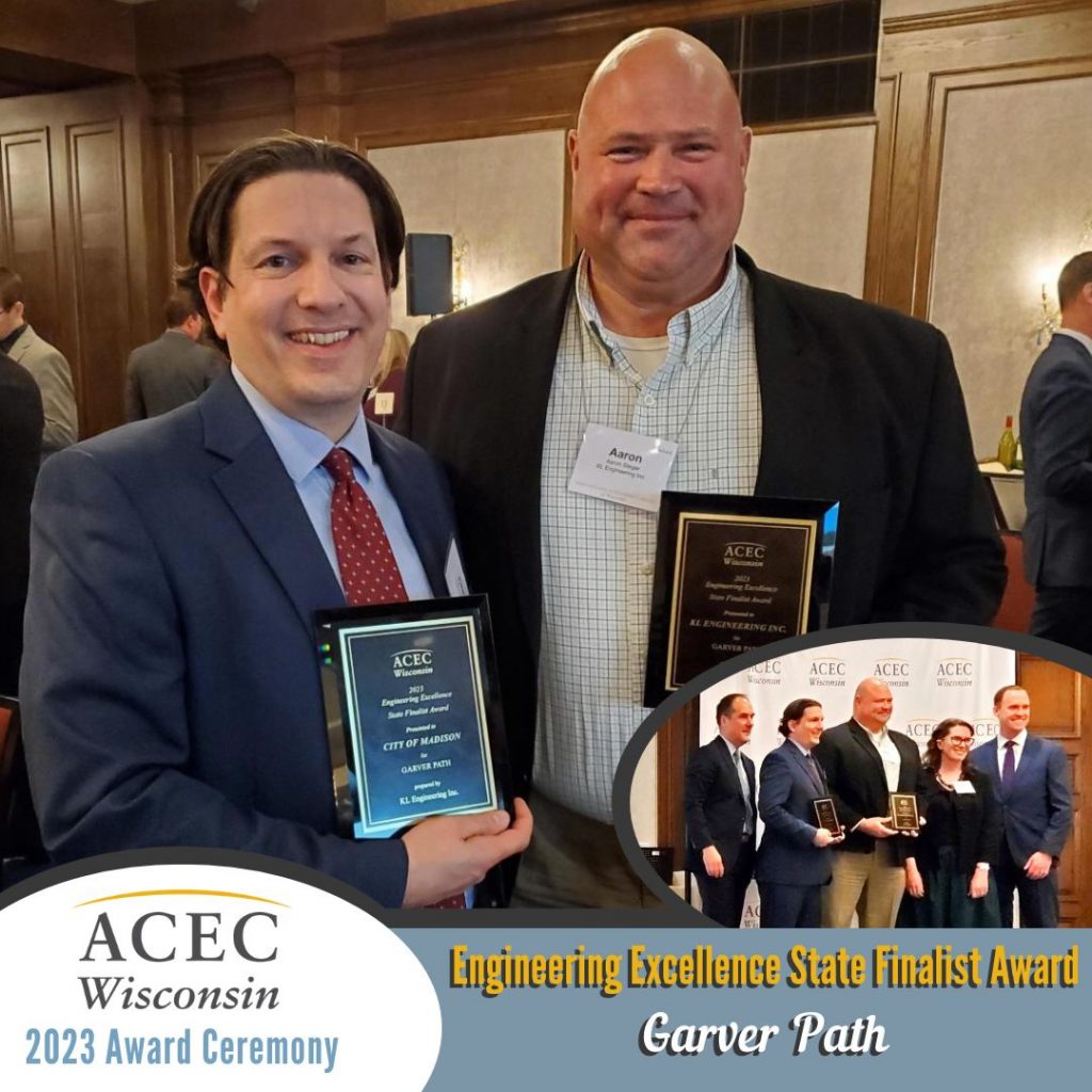 Large image of Chris and Aaron posing with award plaques and smaller inset photo of them accepting the award.