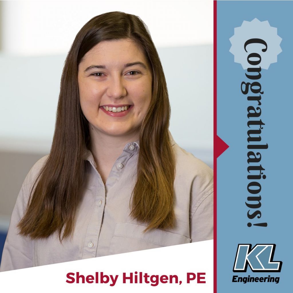 Headshot of Shelby Hiltgen with "Congratulations", her name, and the KL logo.