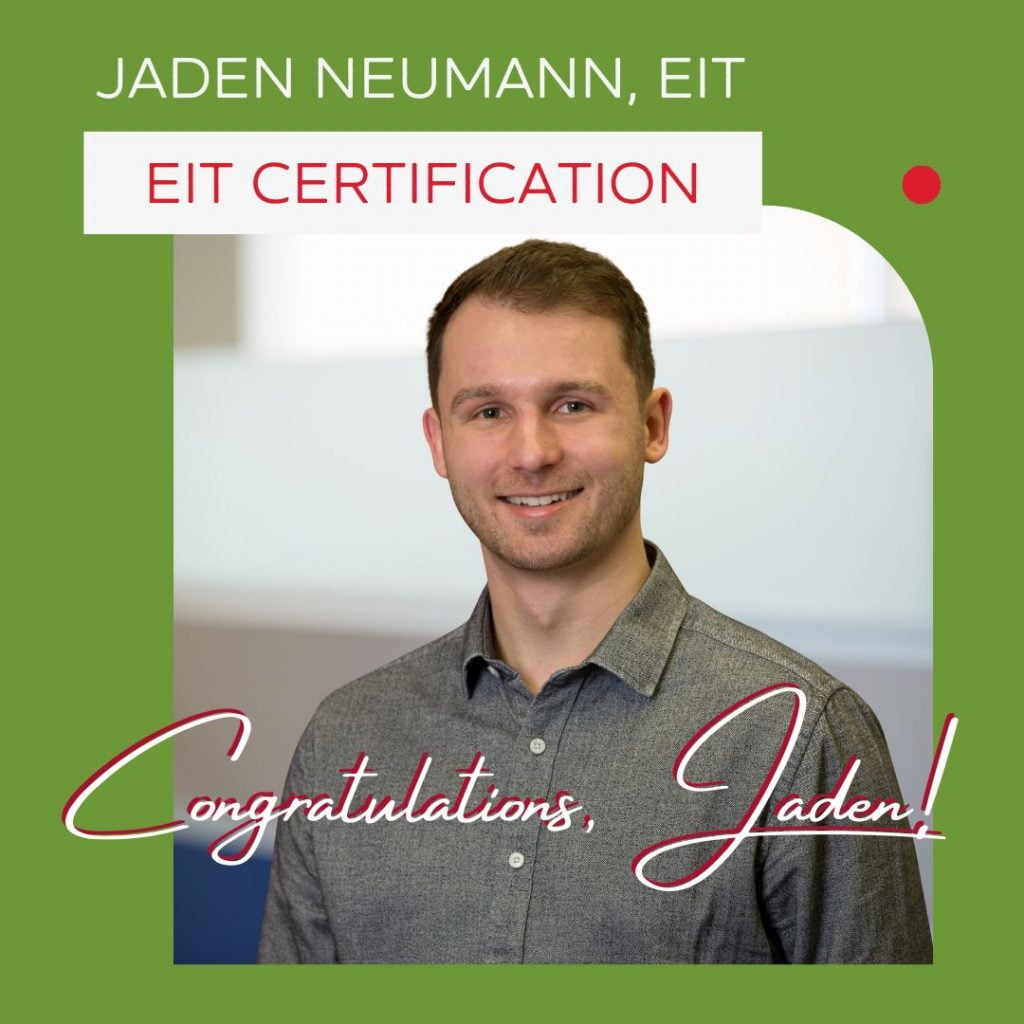 Green background with Jaden’s photo, name with EIT credentials, and congratulations statement.