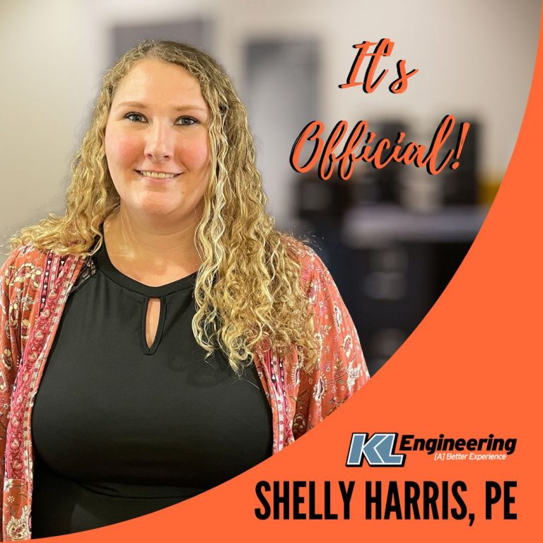 Headshot of Shelly Harris with "It’s Official!", her name and PE credentials, and the KL logo.