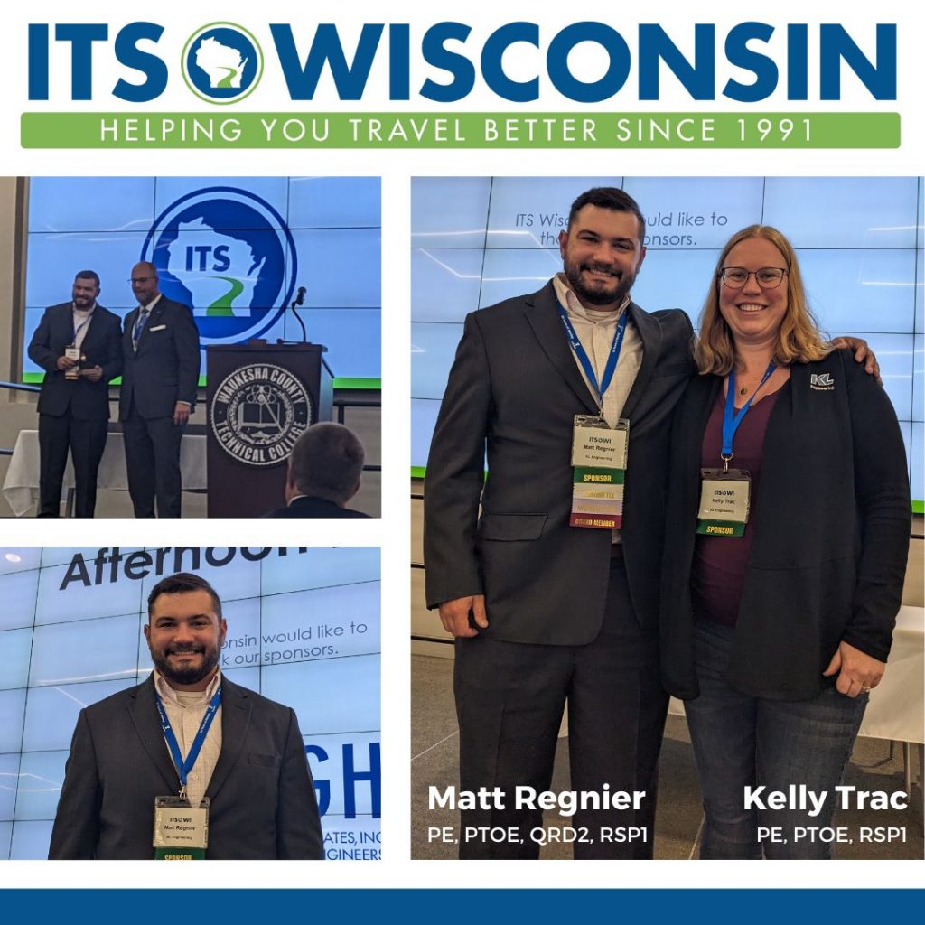 Photos of Matt and Kelly at the conference with ITS Wisconsin logo at top and blue bar at the bottom.