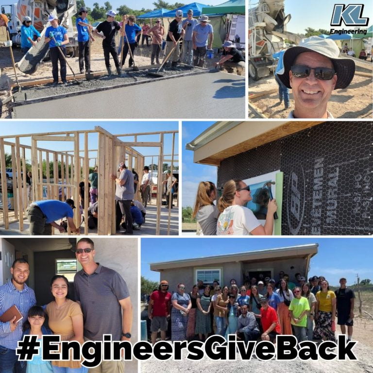 Collage of photos from the trip showing the stages of the house being build and the family who received the gift.