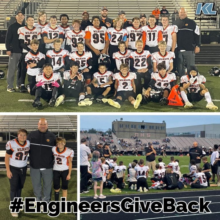 3 photo graphic of the team posed, casual on the field, and Coach Steger posed with this two sons.