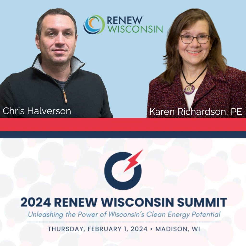 Graphic with Chris and Karen's photos on a blue background with the conference logo and details along with the Renew Wisconsin logo.