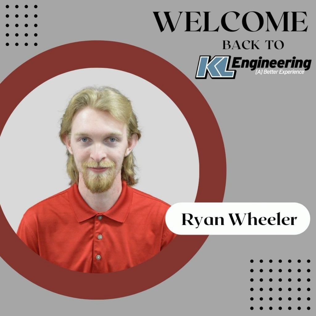 Circular photo of Ryan with red border on gray background with 'Welcome to KL Engineering' with KL logo.