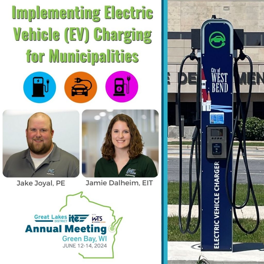 Photo of EV charging station, with presentation title, Annual Meeting logo, and Jake Joyal and Jamie Dalheim's photos on a white background.
