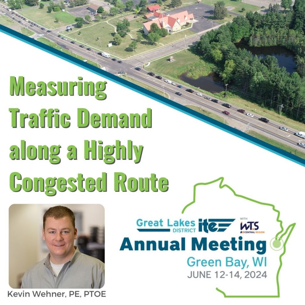 Photo of congested highway discussed in the presentation, with presentation title, Annual Meeting logo, and Kevin Wehner's photo on a white background.