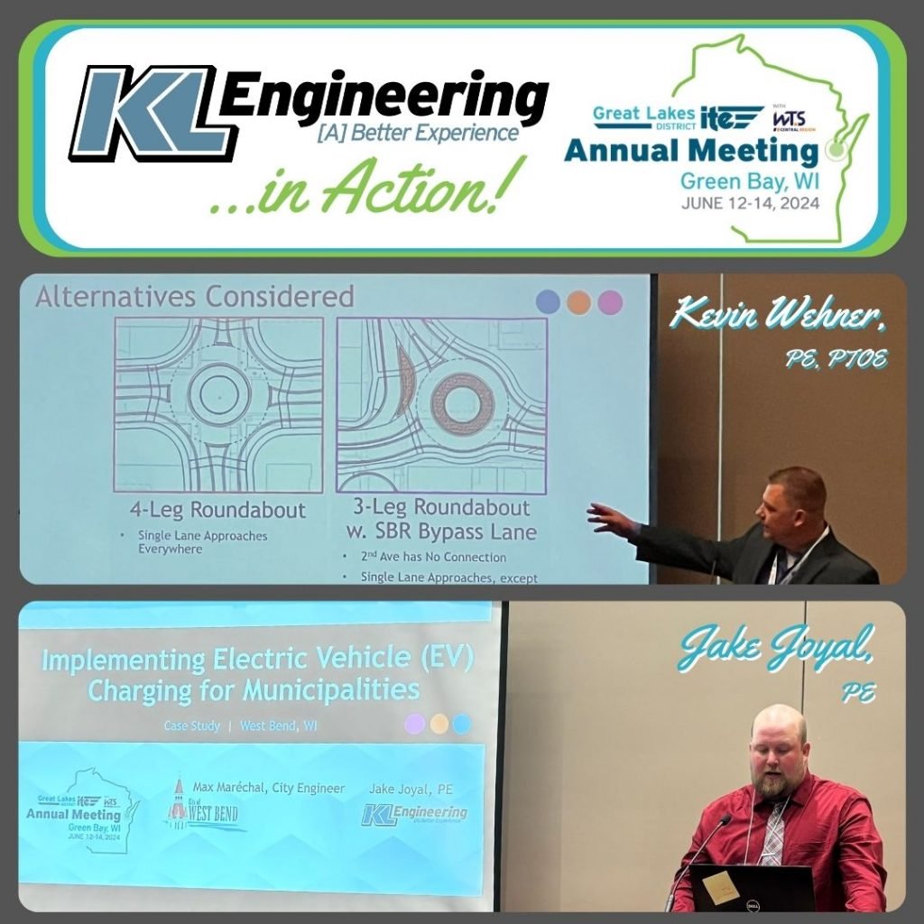 Photos of Kevin and Jake at their respective presentations with KL and GLITE / WTS conference logos at the top in a bright blue, lime green, white and dark gray color scheme.