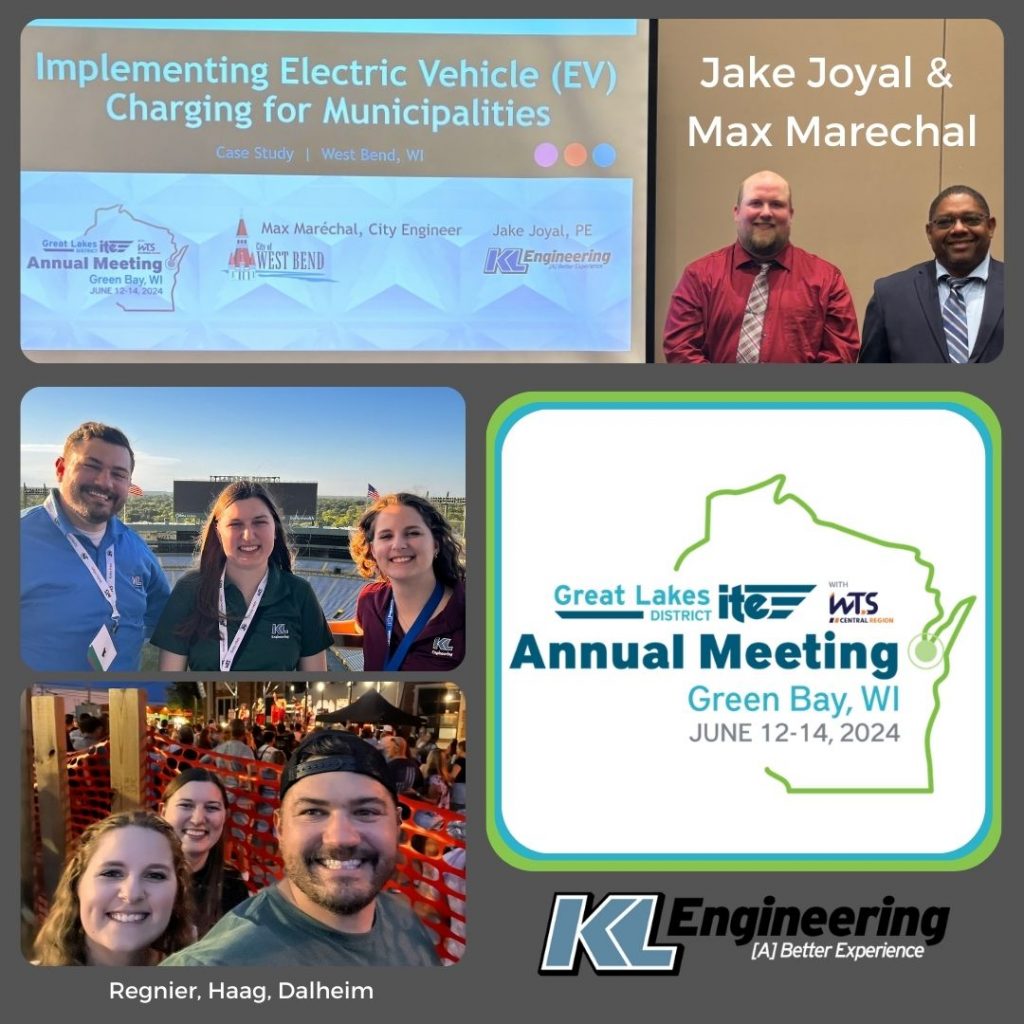 Graphic with 3 photos: one with Jake Joyal and his presentation partner Max Marechal, and two photos including three team members in a professional environment as well as at a more relaxed event.