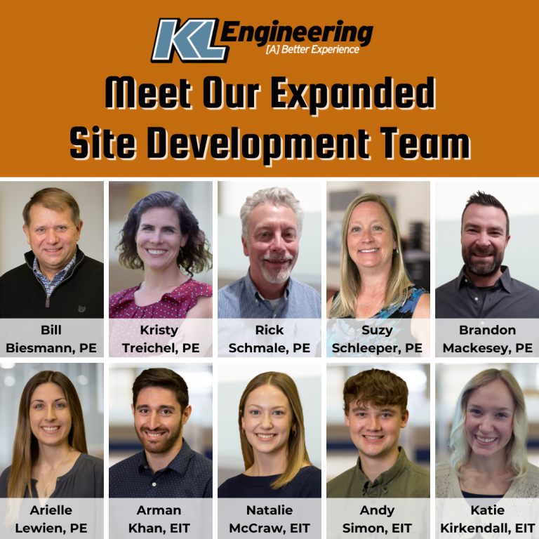 Graphic containing headshots of our 10 Site Development Team members with KL logo.