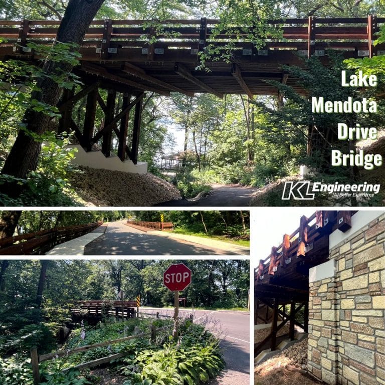 Photo collage of the stained bridge in a beautiful rustic setting.