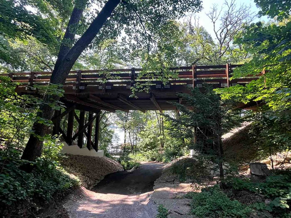Lake Mendota Drive Bridge photo showing full bridge as seen by path below.