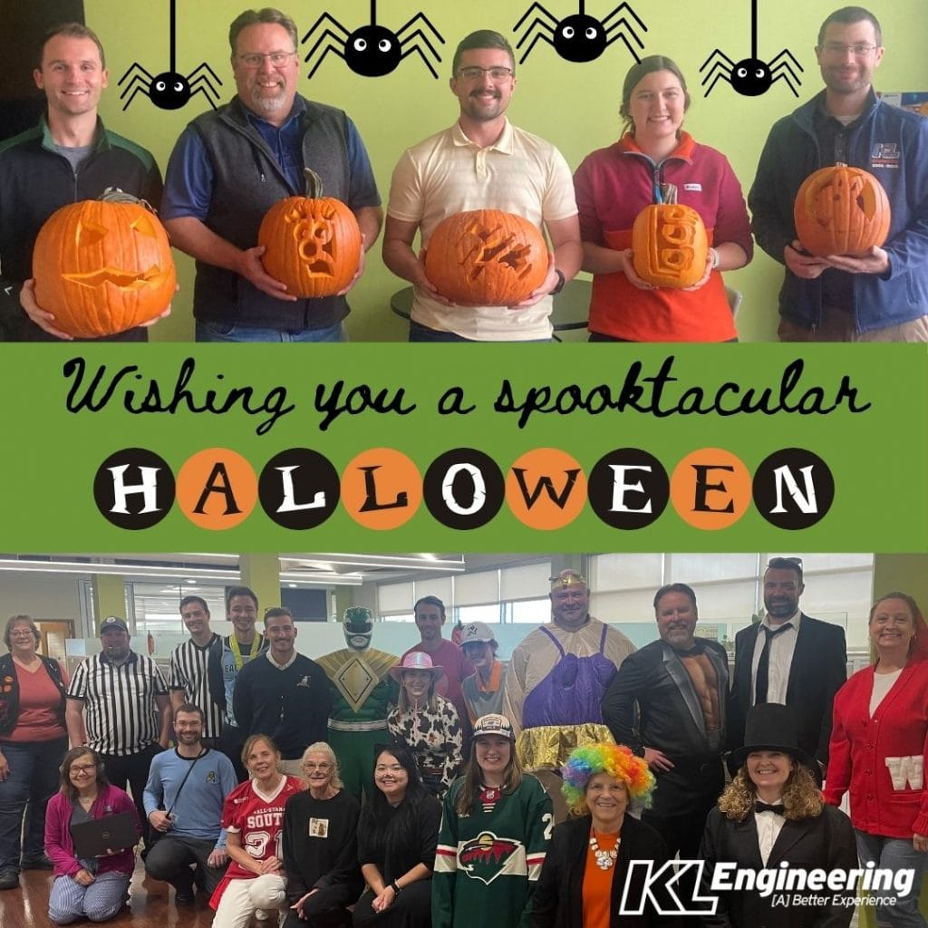 Photos of the pumpkin carvers and of the costumers with 'Wishing you a spooktacular Halloween!' greeting.