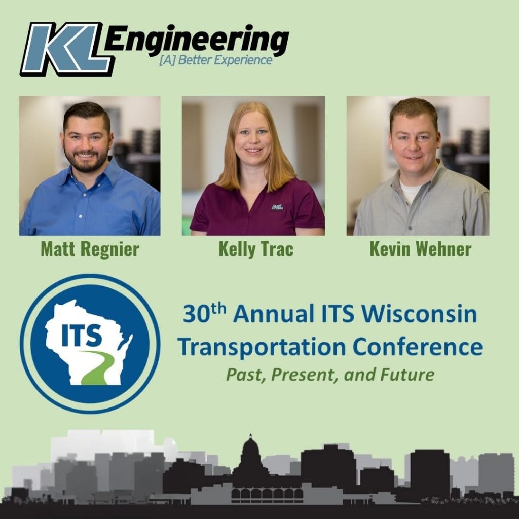Graphic includes ITS Wisconsin logo, along with the text "30th Annual ITS Wisconsin Transportation Conference" and the names and photos of individuals attending.