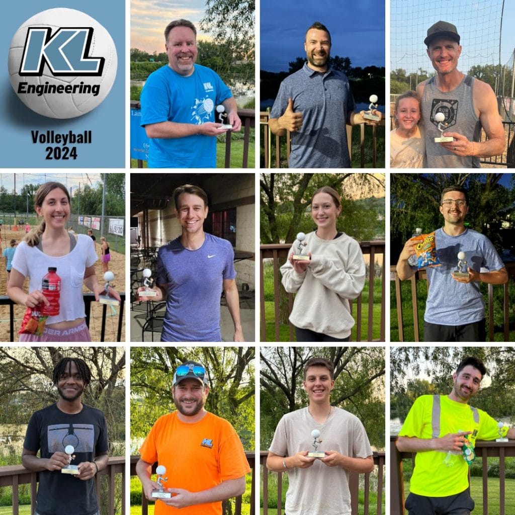 Photos of volleyball teammates posing with their trophy and snacks!