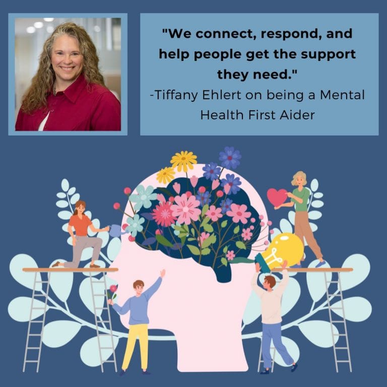 Graphic is a photo of Tiffany Ehlert, with the quote "we connect, respond, and get people the help they need."
