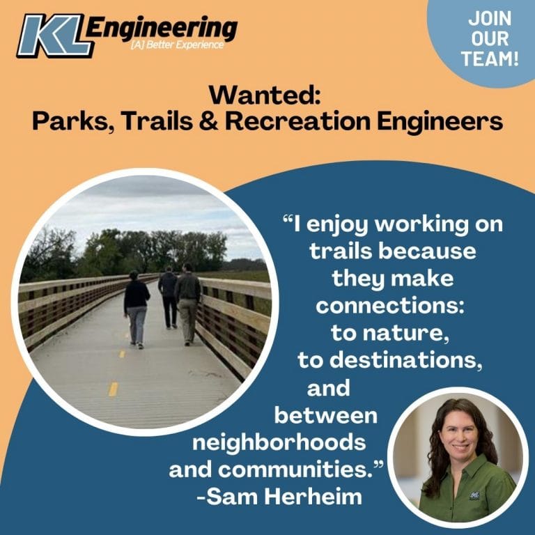 Graphic includes a quote from Sam Herheim that says, "I enjoy working on trails because they make connections; to nature, to destinations, and between neighborhoods and communities."