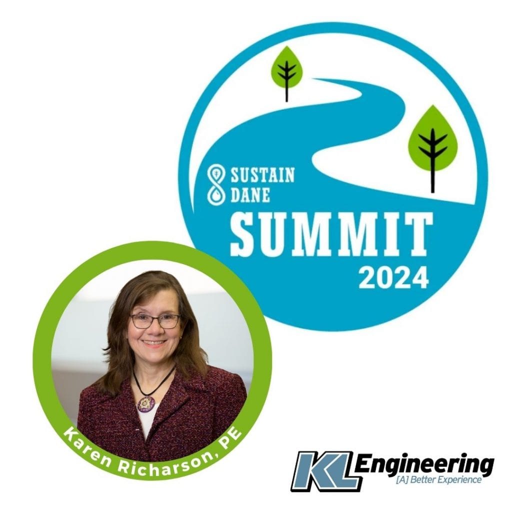 Sustain Dane logo, KL logo, and photo of Karen Richardson labeled with her name on white background.