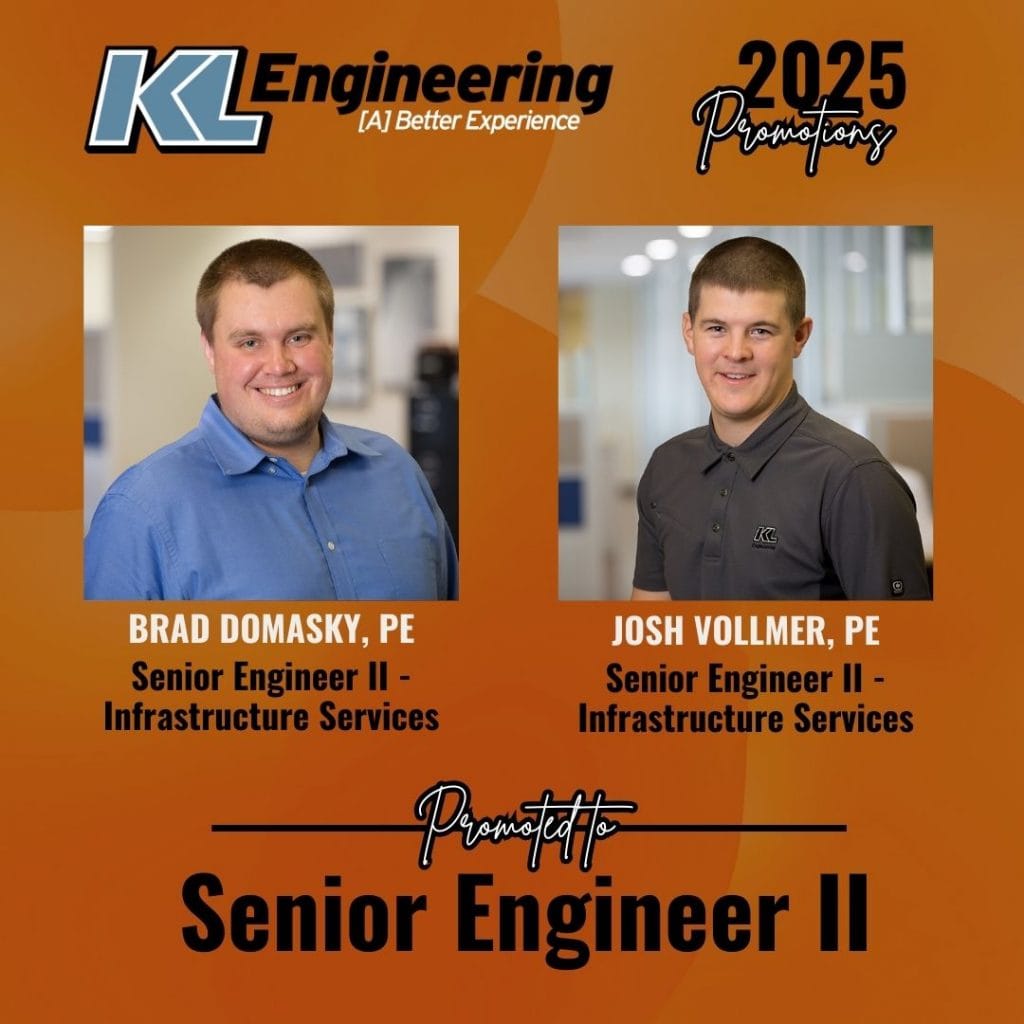 Photos of the staff mentioned in the post with their names and new titles, along with KL logo and 2025 Promotions header on a burnt orange background.