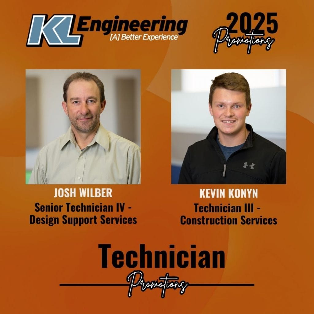 Photos of the staff mentioned in the post with their names and new titles, along with KL logo and 2025 Promotions header on a burnt orange background.