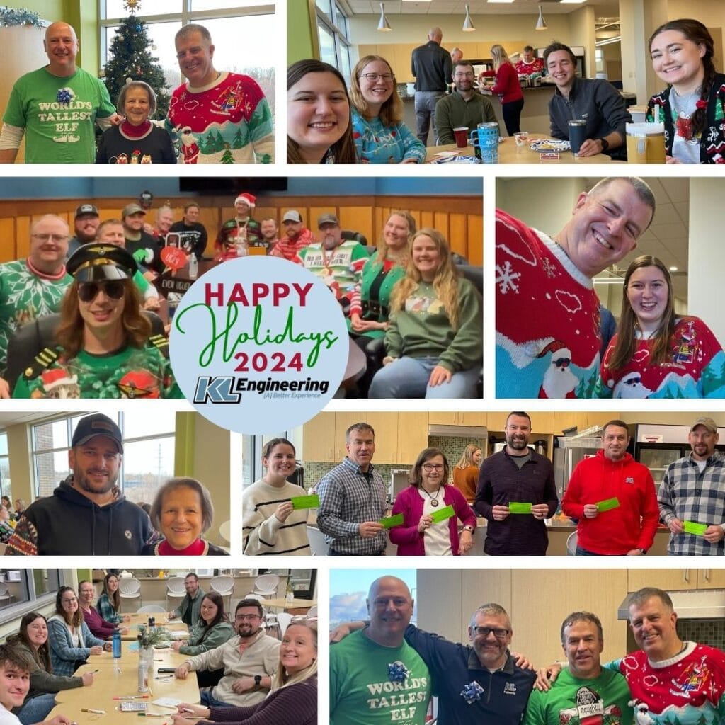 Photos of various holiday office events with Happy Holidays from KL message.