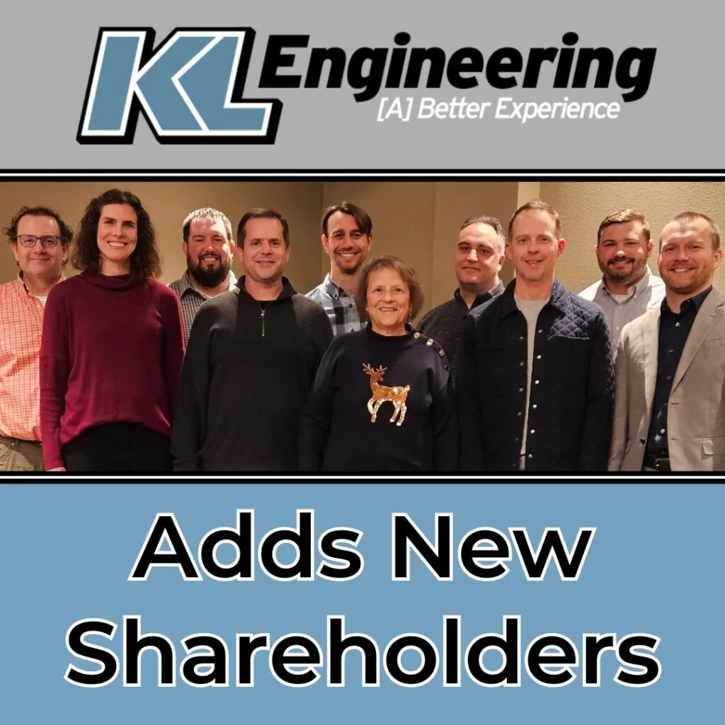 Photo of the new shareholders with Kim Lobdell. KL logo + 'Adds New Shareholders' title.