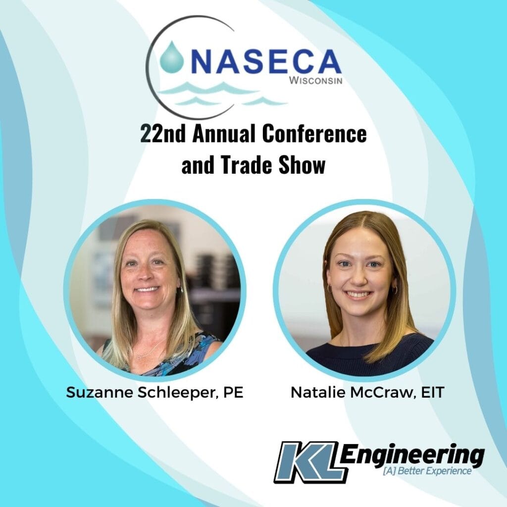 Graphic includes the logo for the NASECA-WI conference, and the headshots of the attendees with accents that are various shades of blue to look like water.