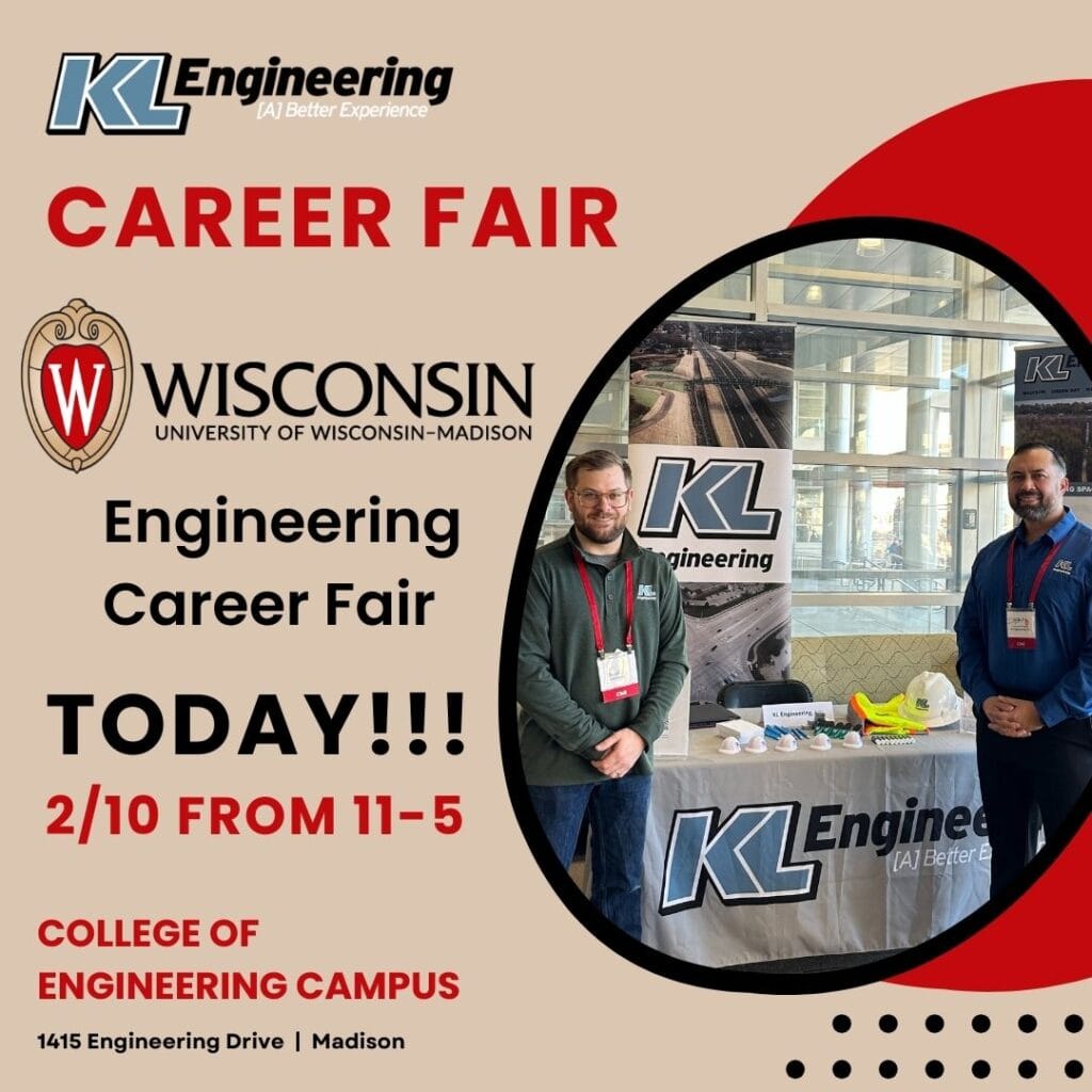 Graphic includes UW-Madison's logo, along with details about the career fair and a photo of the people attending the event.