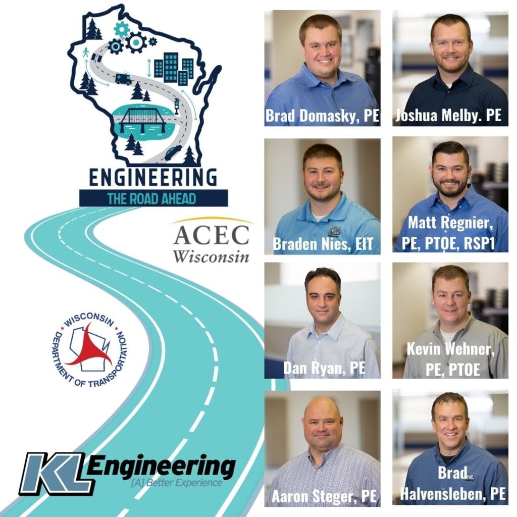 Graphic includes headshots of the people attending the conference, as well as the logos for KL Engineering, ACEC, WisDOT, and the Transportation Improvement Conference.