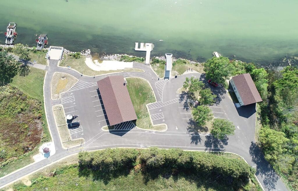 Award Winning Lower Yahara River Trail Phase 2 & Fish Camp County Park Improvements - New parking lot, piers, and kayak launch shown.