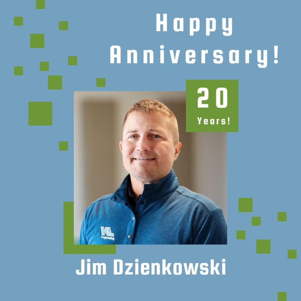 Graphic includes a photo of Jim on a light blue background, with green square accents around the photo.