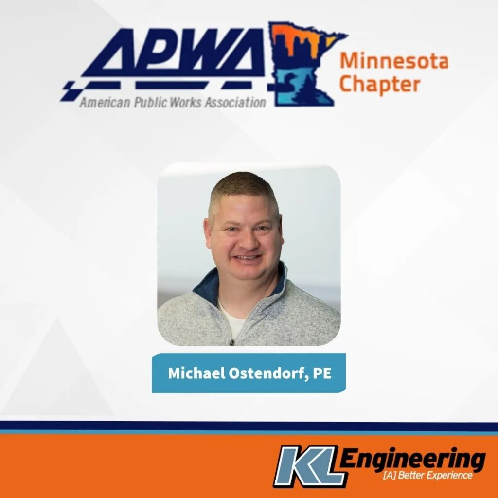 Graphic includes the AWPA Minnesota logo, along with Michael's headshot and the KL Engineering logo. Blue and orange details are also included.