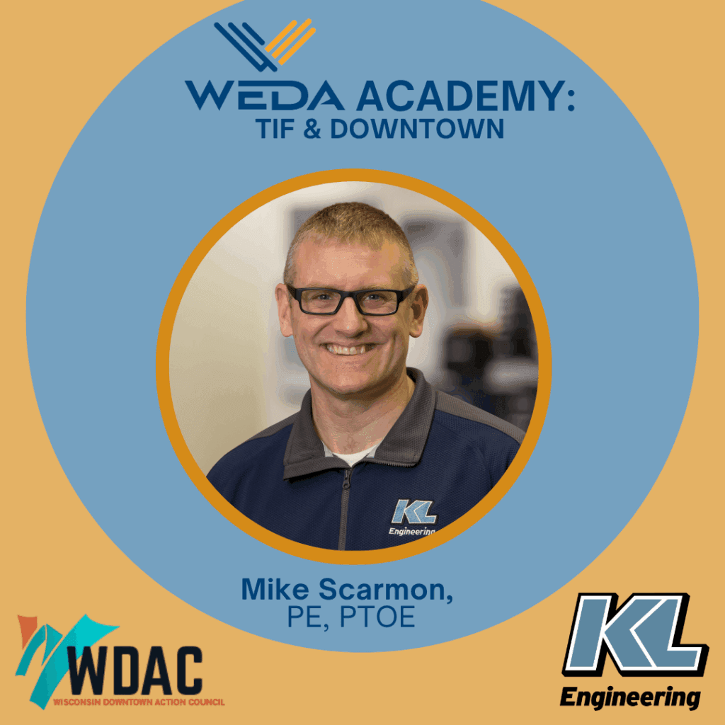 Graphic includes logos for WEDA, WDAC, and KL Engineering, along with Mike Scarmon's headshot.