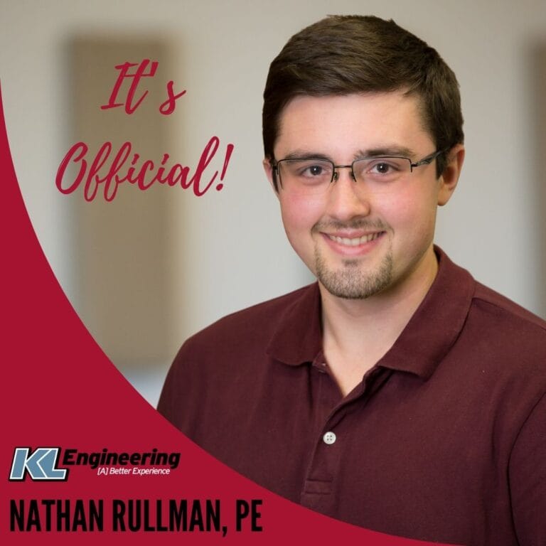 Graphic includes a photo of the person being celebrated, as well as a red "swoop" that goes from the top of the lefthand part of the graphic to the bottom of the graphic. The text "It's official!" is on the graphic with Nathan's name and the KL logo.