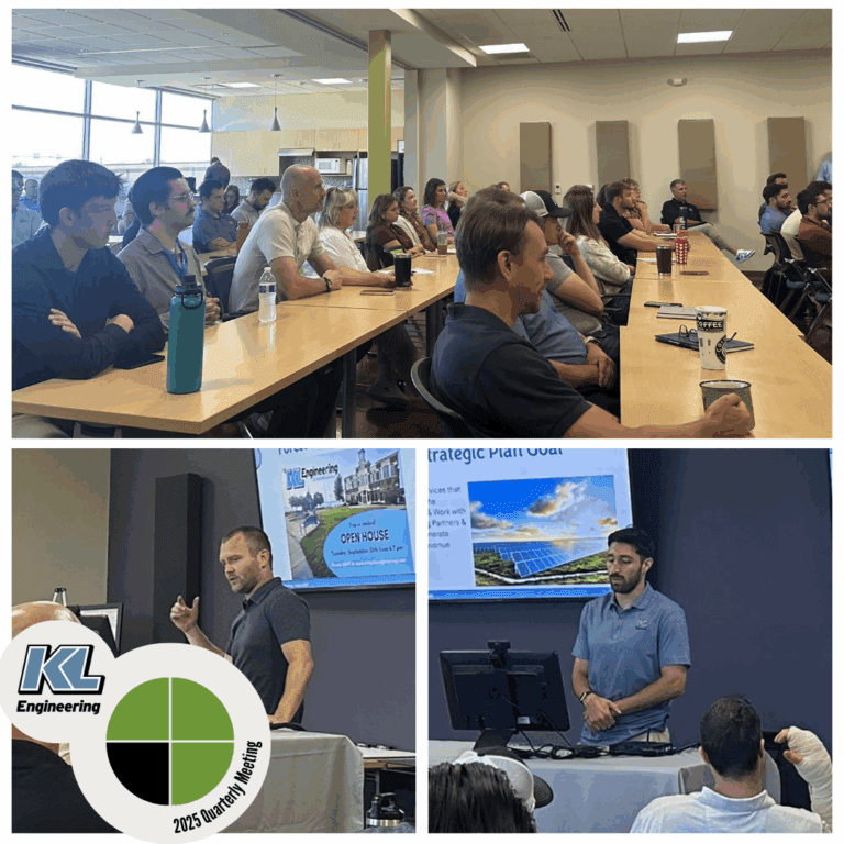Graphic includes photos from the KL Engineering Quarterly Meeting, one group shot and two of the speakers at the meeting.