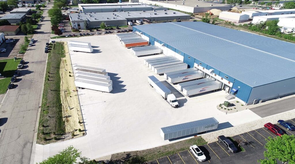 Future Foam Inc - Aerial view of facility showing semi-trucks, warehouse, and surrounding area.