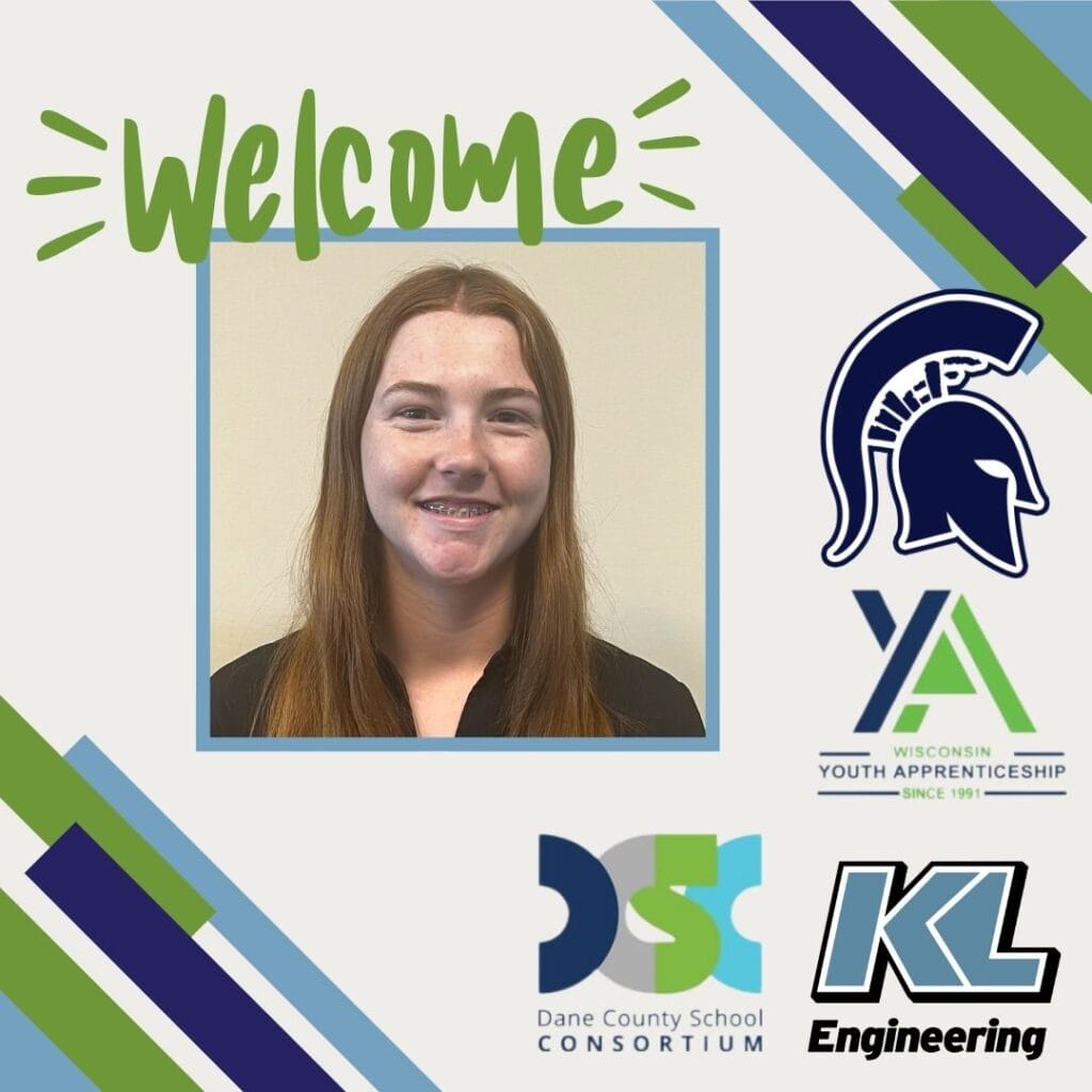 Graphic includes a picture of Tatum, with logos for the organizations associated with the youth apprenticeship and the KL logo.