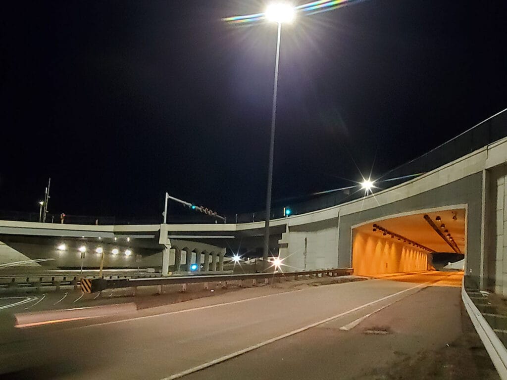 STH 93 Eau Claire Tunnel at night with new lighting