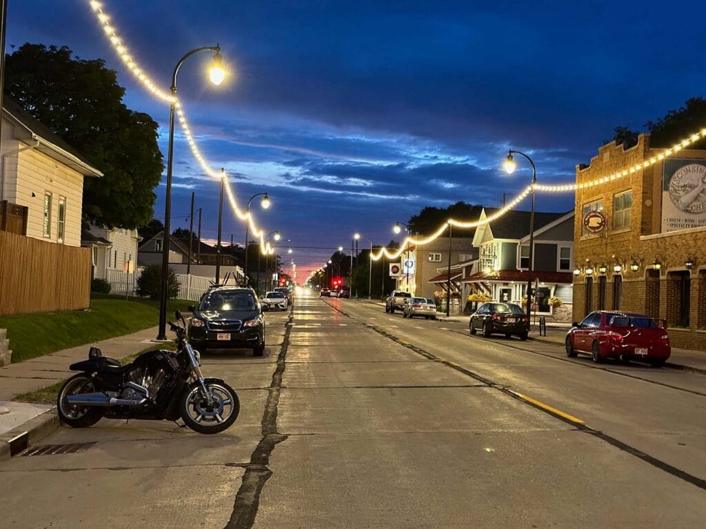 Becher Street String Lighting in West Allis, WI - string lights at night along neighborhood