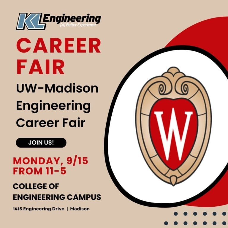 Graphic includes the details for the career fair, along with UW-Madison's logo and KL Engineering's logo.