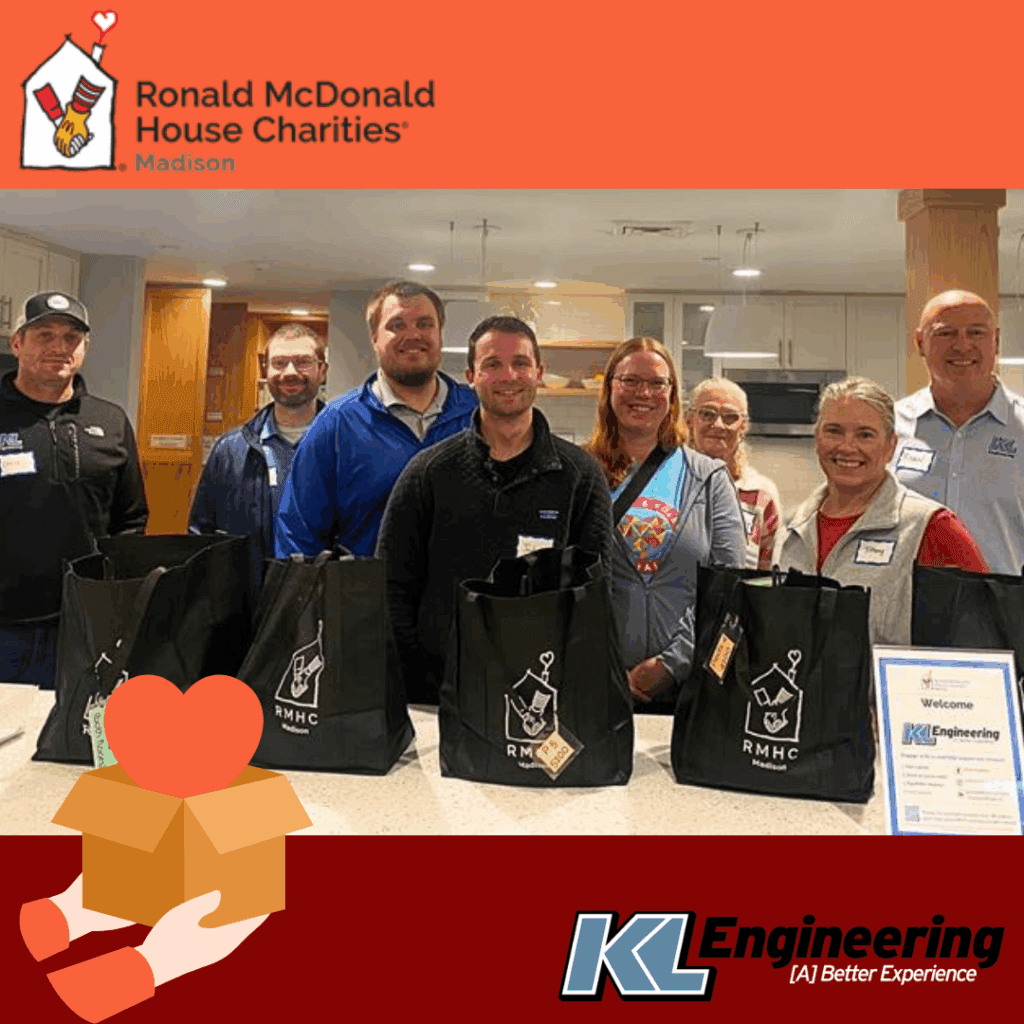 Graphic includes red accents, as well as a photo from the event. There is the Ronald McDonald House Charities logo in the top left corner, as well as the KL Engineering logo in the bottom right corner.