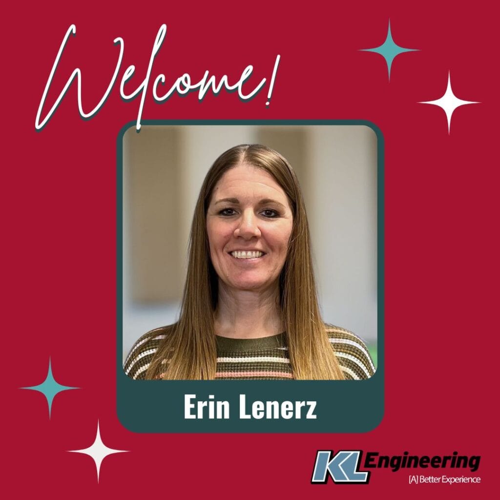 Graphic is red with light blue and white accents, with the text "Welcome!" across the top and the KL logo on the bottom right corner.