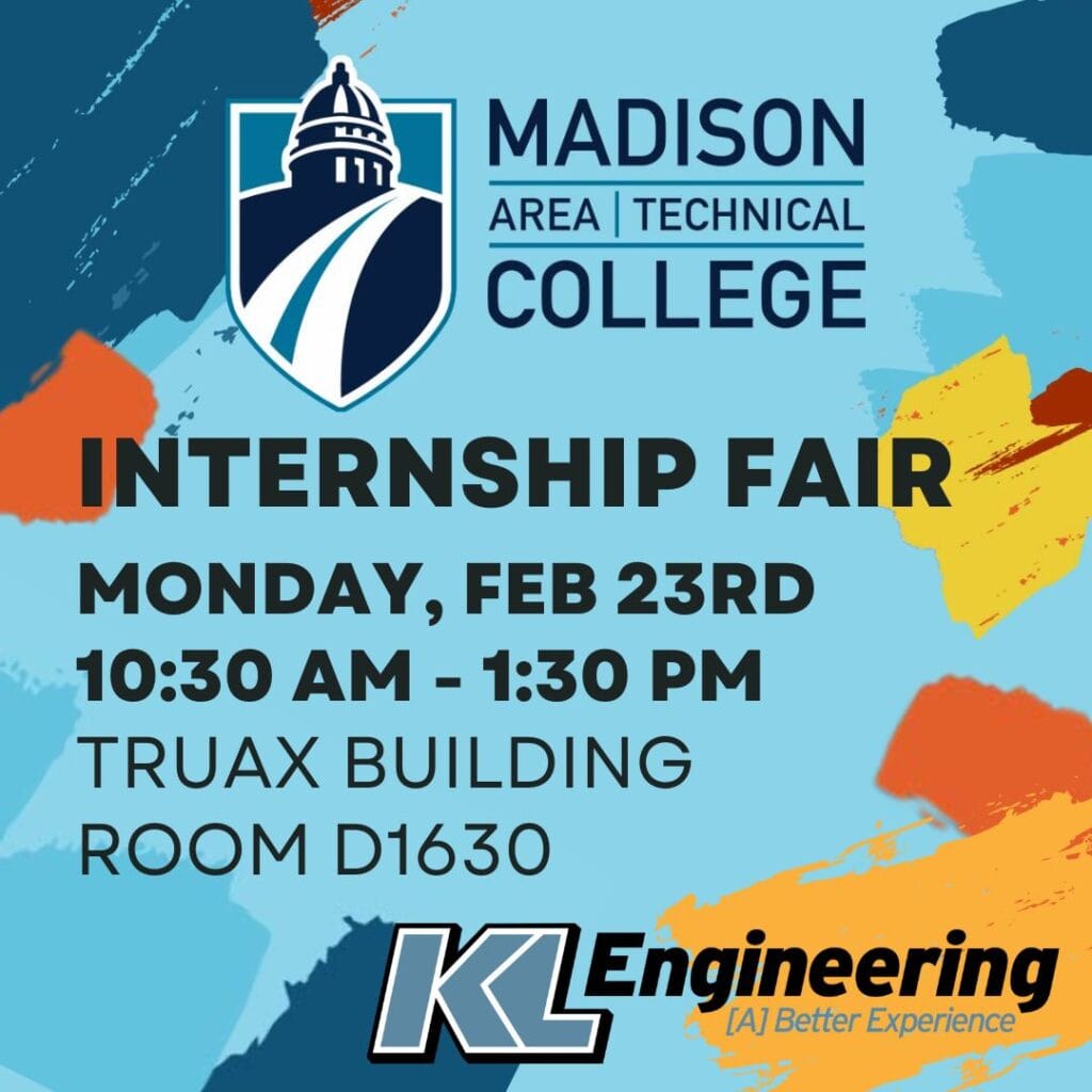 Graphic includes orange, yellow, and blue accents as well as the details about the upcoming career fair.