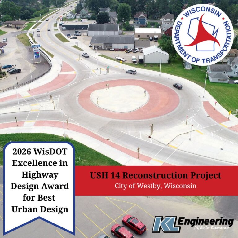 Graphic includes a photo of the project being recognized, as well as the text with the award title with a red background.