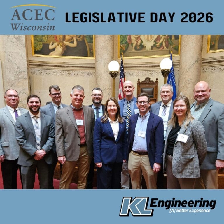 Graphic includes photo from the event in Madison's Capitol Buulding, as well as the ACEC Wisconsin and KL Engineering logos.