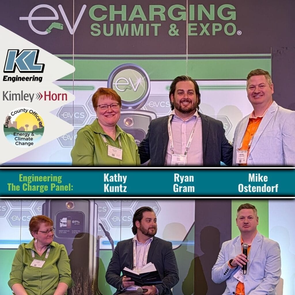 Photos from the panel presentation showing the three speakers mentioned with their company logos and names.